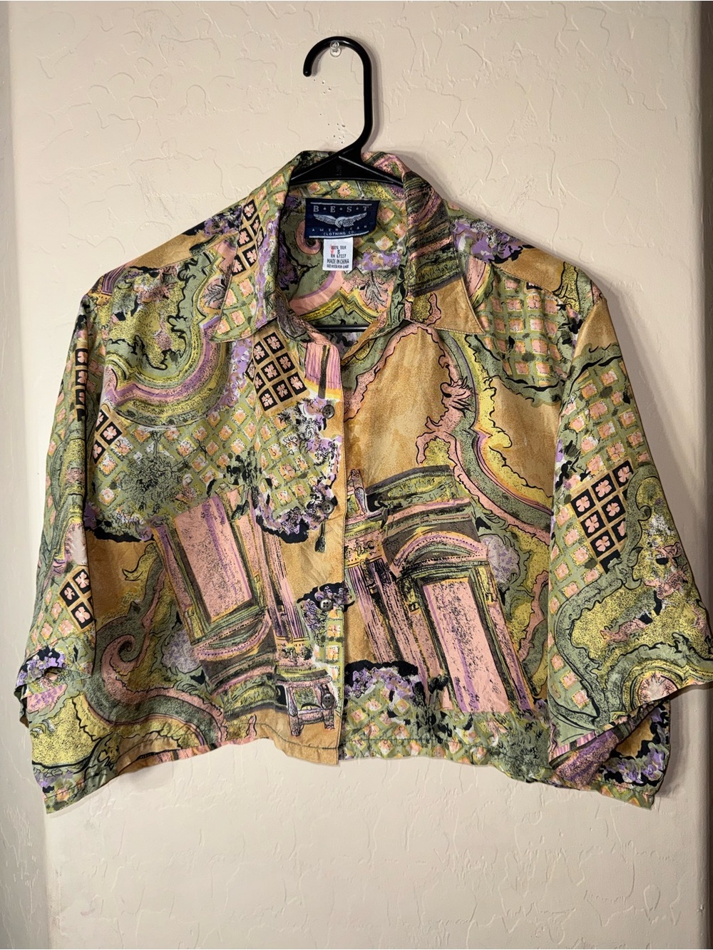Vintage 90s B.E.S.T. American Clothing Co. 100% Silk Abstract Print Blouse S